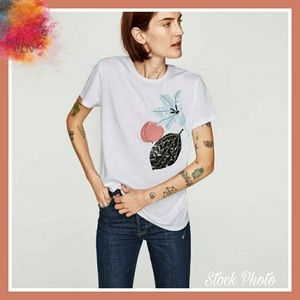 Zara Vinyl 🍑Flower/Fruit/Leaf🍂Applique T-Shirt